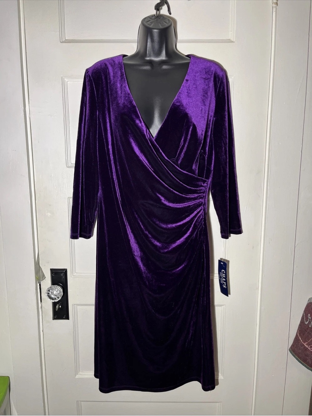 Women’s Dress Size 14 Chaps Purple Velvet Wrap Cocktail NWT